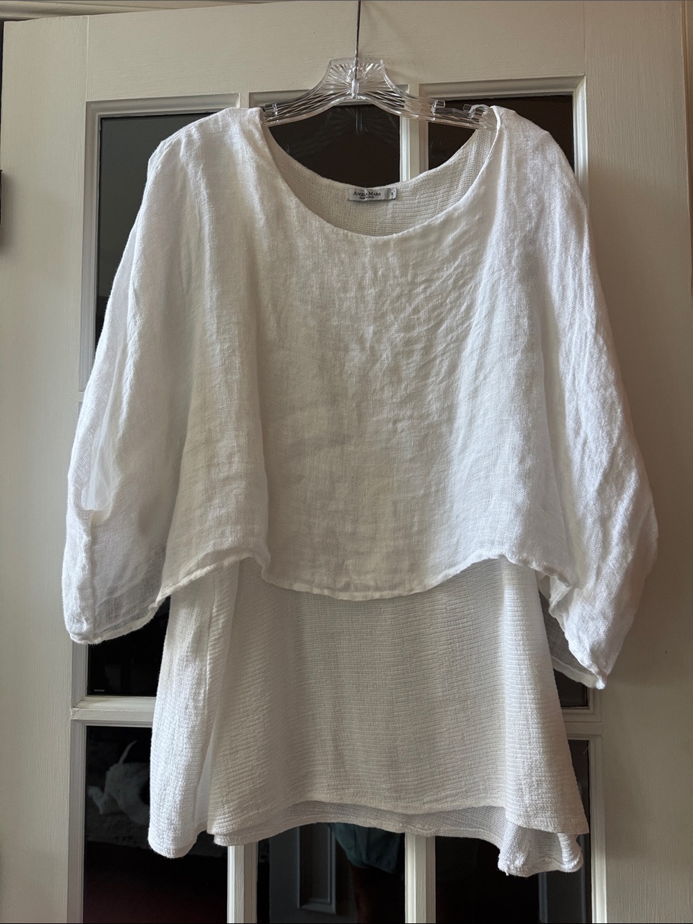 Women's White Layered Linen-Blend Tunic Top
